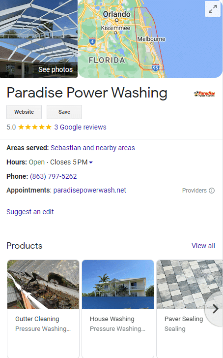 Google Business Profile listing example