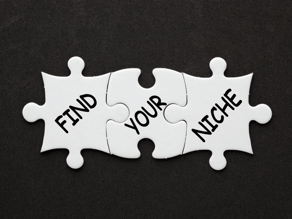 Puzzle pieces that spell out find your niche