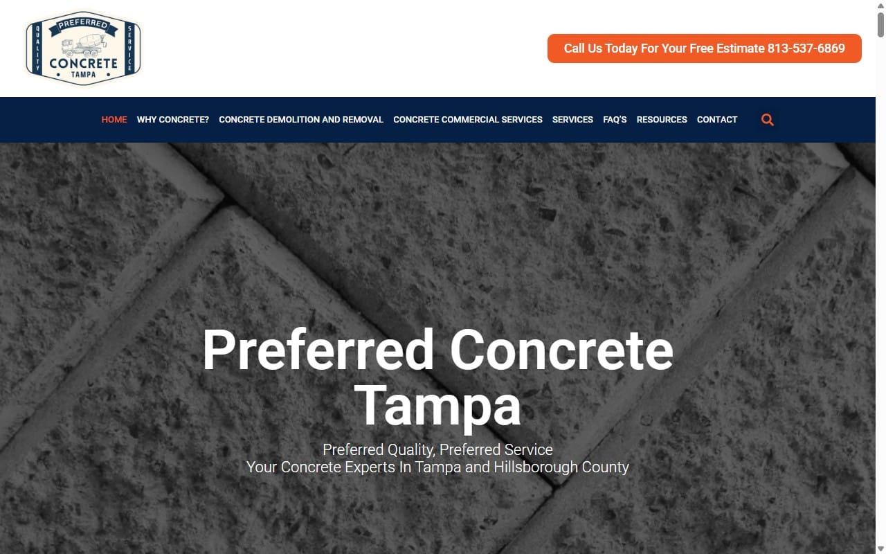 Preferred Concrete Tampa &mdash; website screenshot