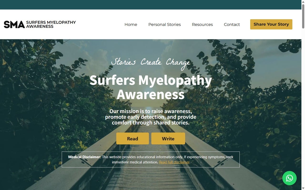 Surfers Myelopathy Awareness — website screenshot