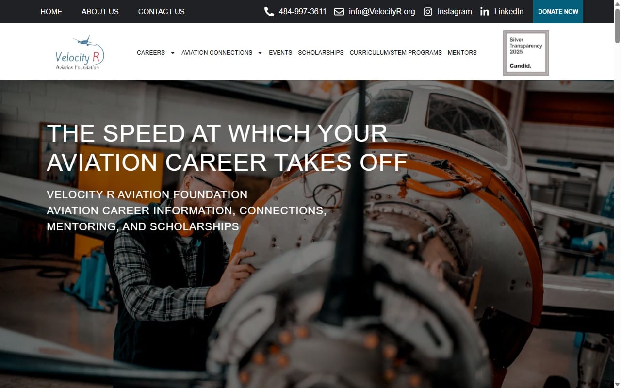 Velocity R Aviation Foundation &mdash; website screenshot