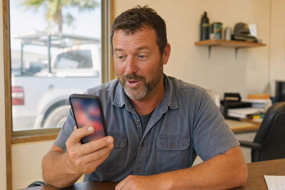 A small-business owner checking how their business looks online on a phone