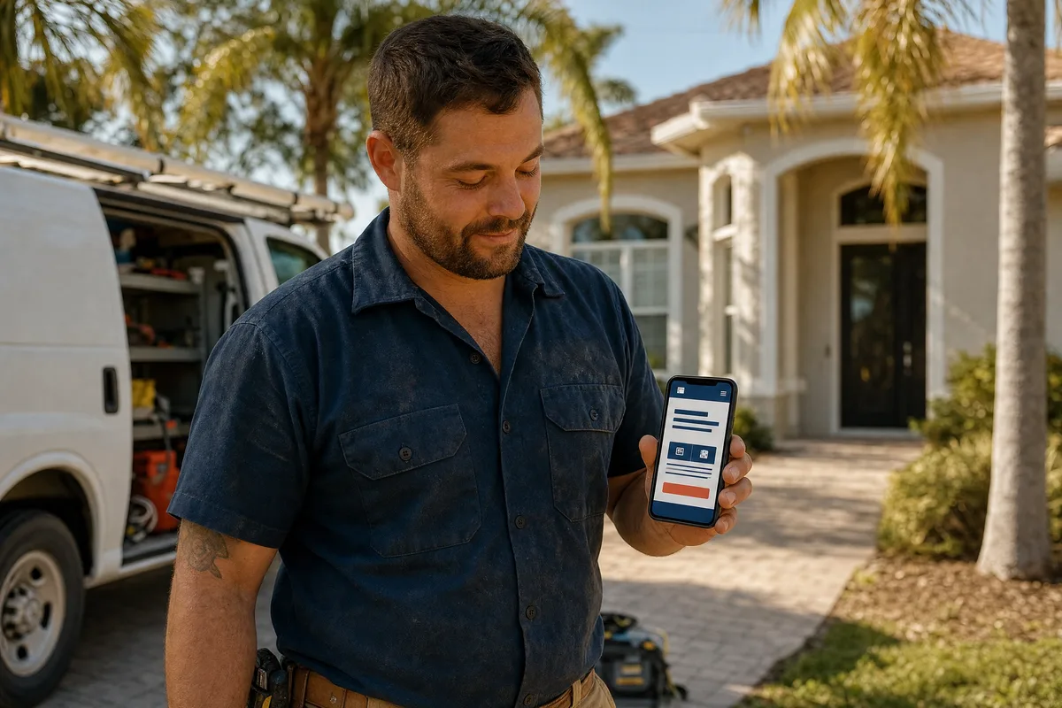 Small business web design shown on a phone for a service-business owner