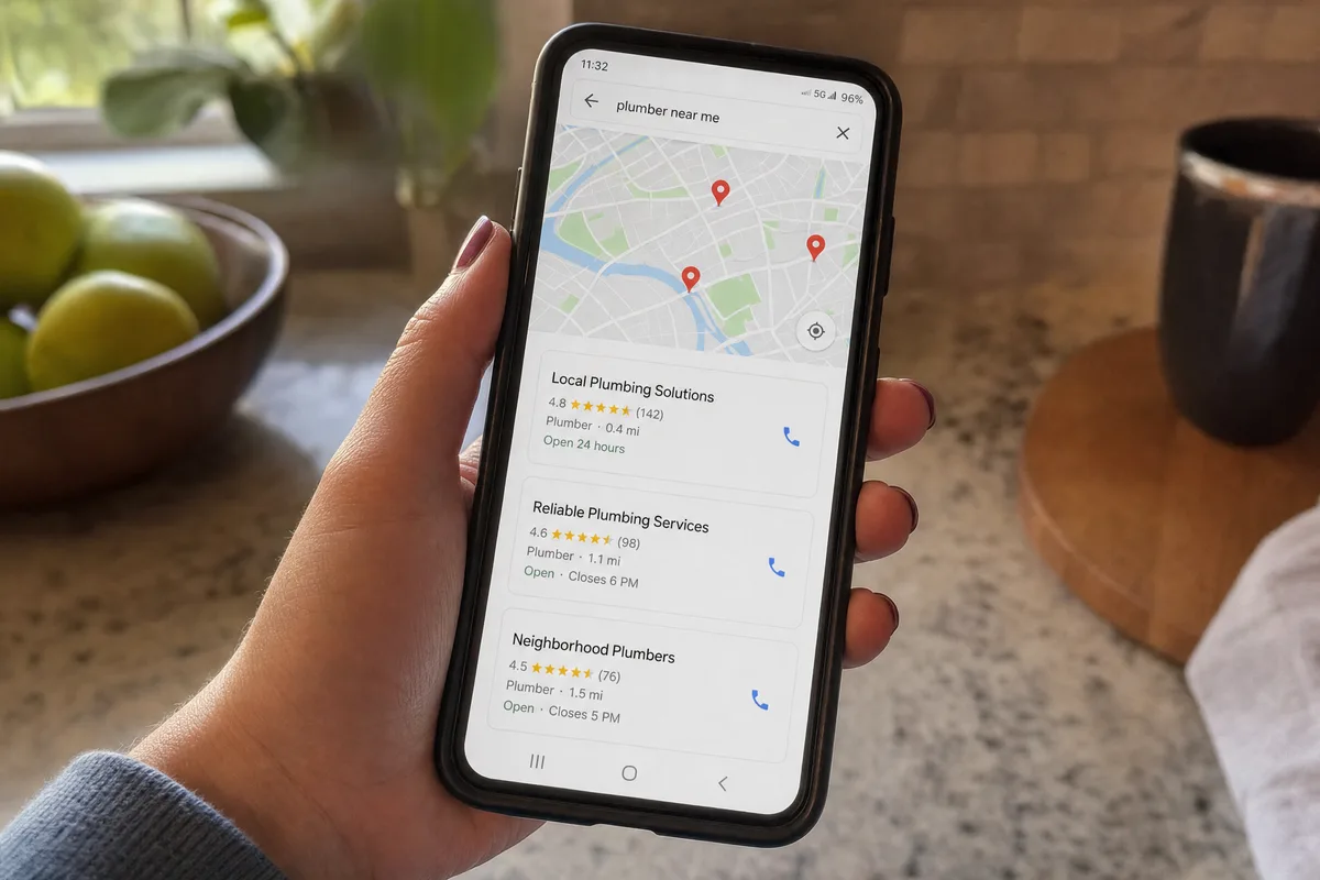 Local map pack showing three businesses for a near-me search