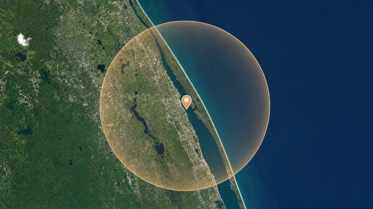 Service-area coverage map for a Florida contractor