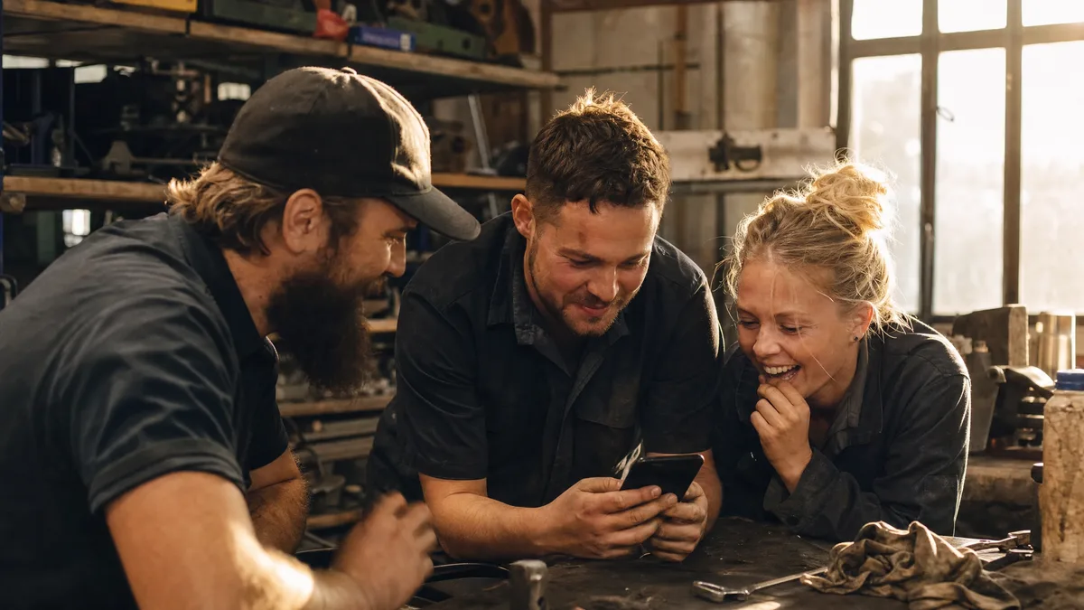 A small-business owner and team working together as they automate business operations